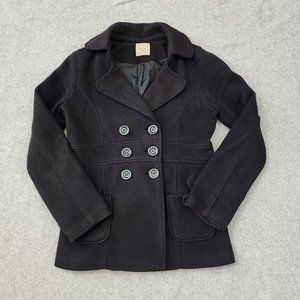 *Black Peacoat Jacket* Juniors Size Large Satin Lining Double Breasted